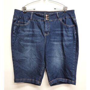 Royalty For Me Dark Wash Tummy Control Bermuda Denim Shorts 20W